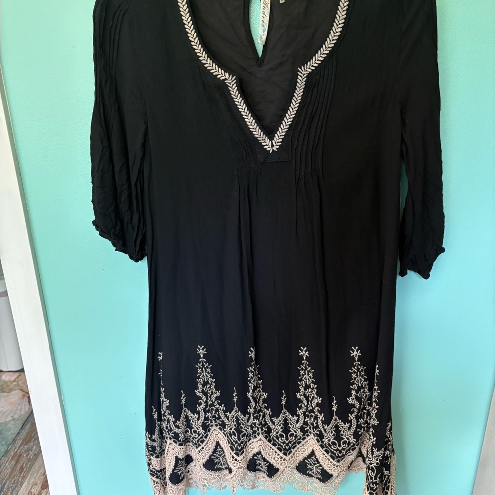 Andree Black Tunic with Cream Embroidery